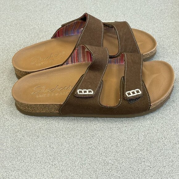 NWOB Skechers Luxe Foam Women's Size 7 Brown Slide Sandals - Picture 3 of 7